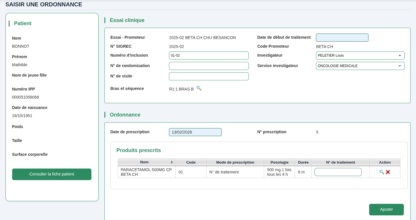 Prescriptions — Vue 1